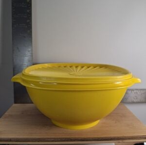 Vintage Tupperware Bright Yellow Covered Servalier with Lid